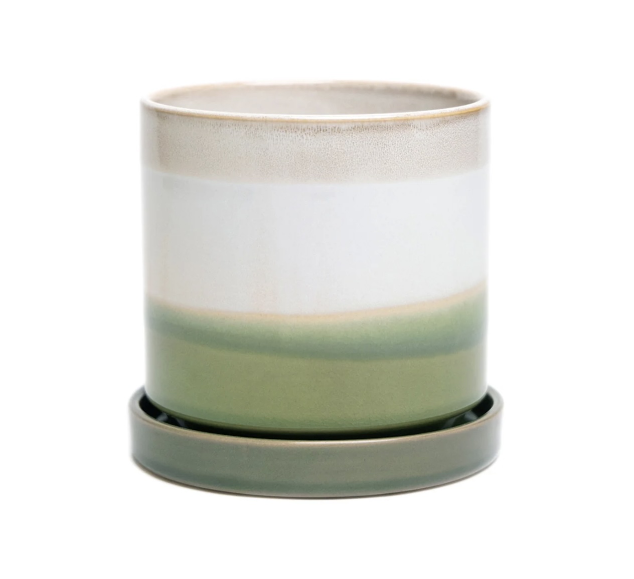 Green Layers Minute Ceramic Pot And Saucer Set With Drainage