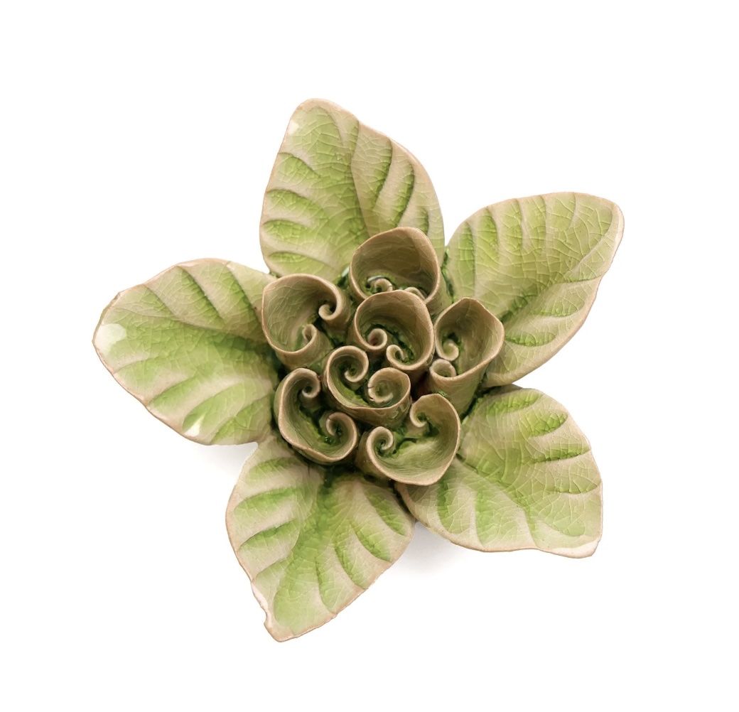 Green Lotus Ceramic Flower Wall Art