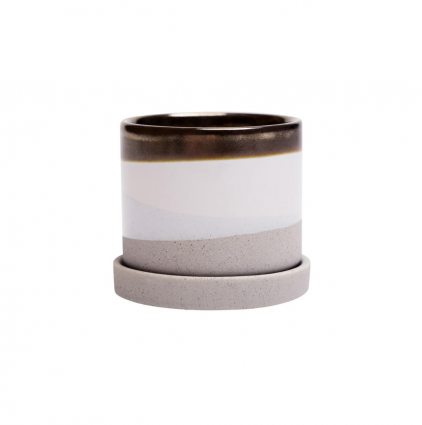  Mocha Cement Minute Ceramic Pot And Saucer Set With Drainage