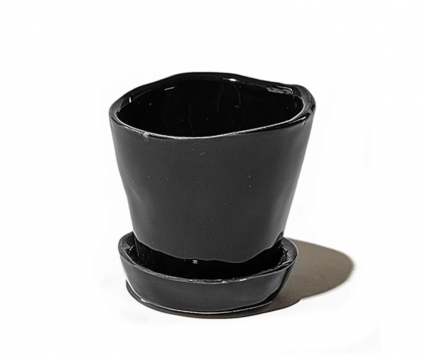 Black Tika Ceramic Pot & Saucer Set With Drainage