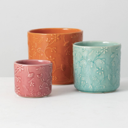 Orange Floral Relief Planter