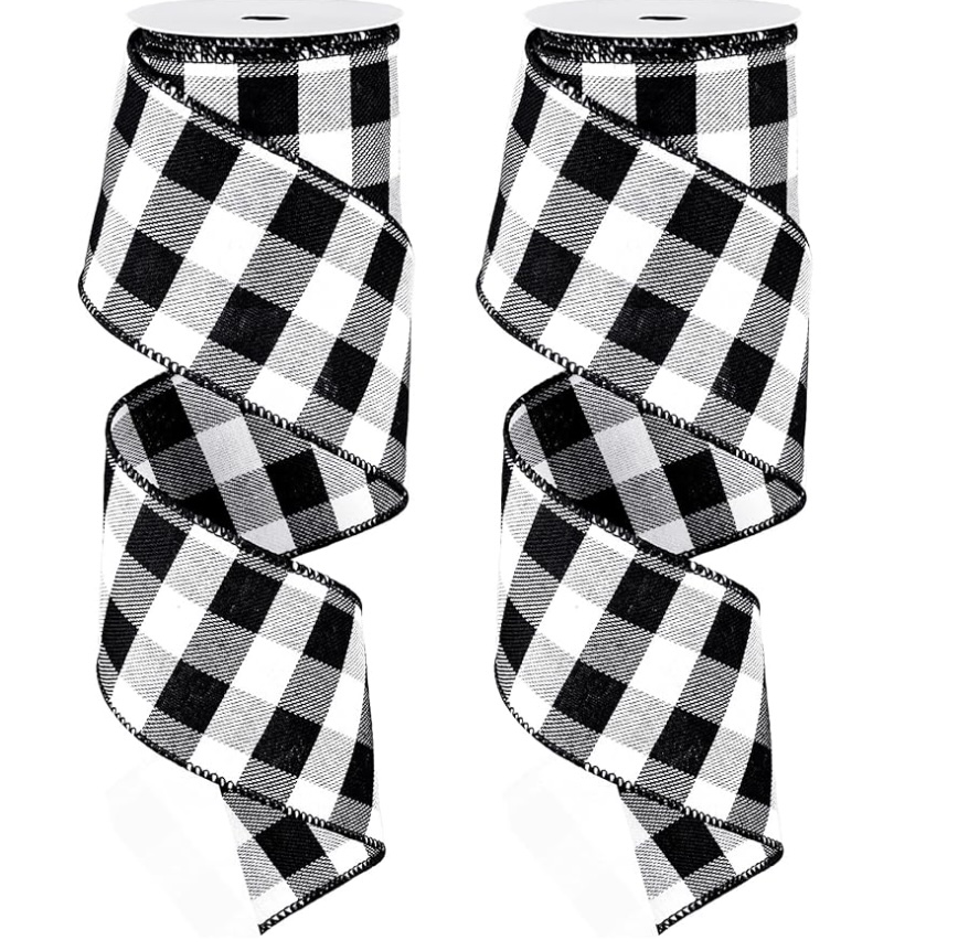 White & Black Wired Plaid Ribbon