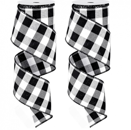 White & Black Wired Plaid Ribbon