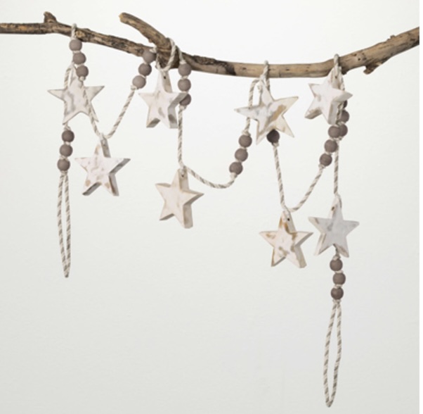 Grey and White Star Bead Garland - 62"