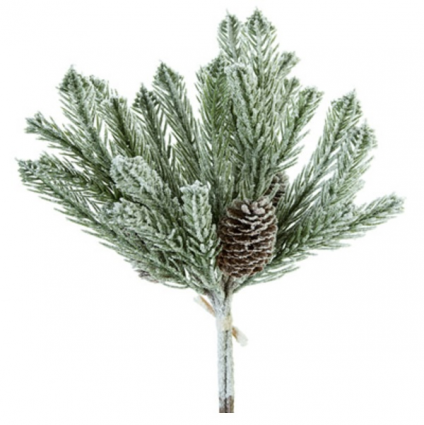 Flocked Pine Bundle with Pinecones Pick 14"