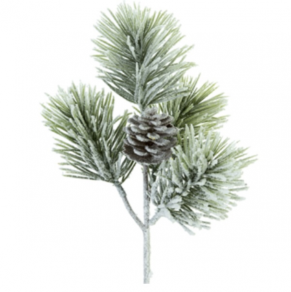 Flocked Pine Pick with Pinecones Pick 13"