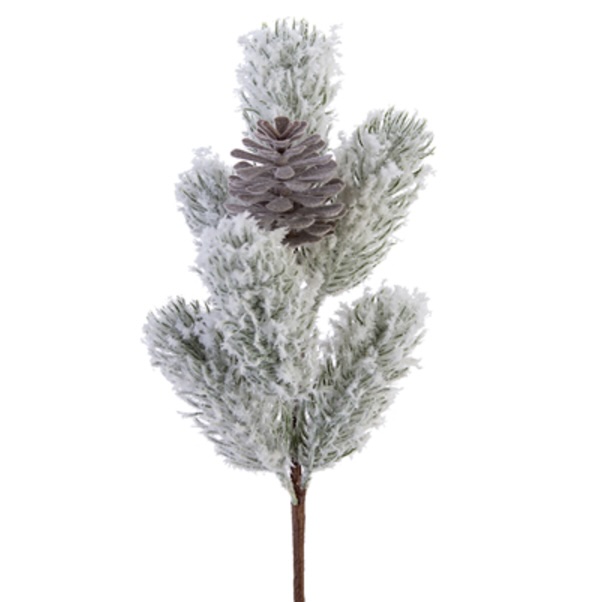 Flocked Pine Spray with Pinecones Pick