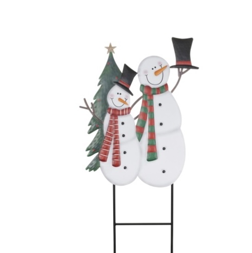 Two Friendly Snowman on a Stake