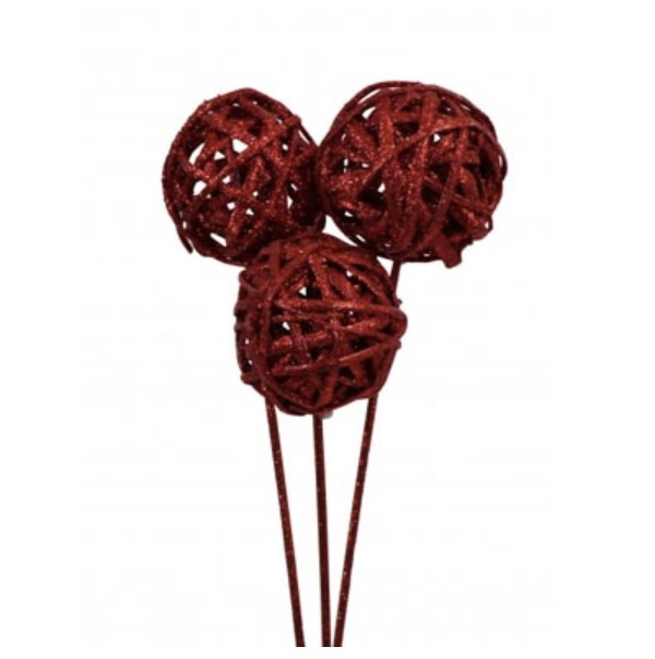 Red Glitter 3-Stem Kamboi Balls