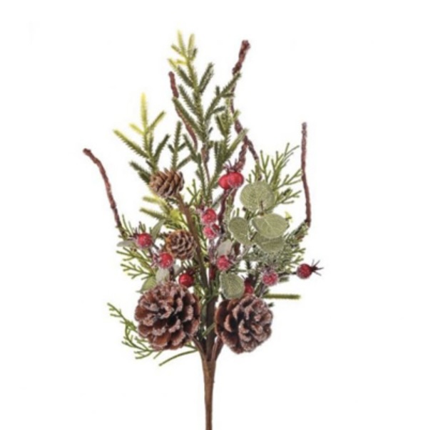 Frosted Green Berry and Cone Spray