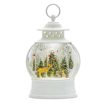 LANTERN, SNOW GLOBE W/DEER 11.5"