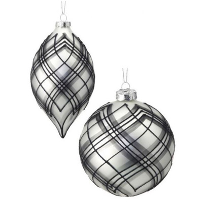 Plaid Glass Black and White Ornament