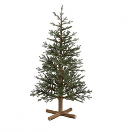 Pine Slim Artificial Christmas Tree with Wood Base