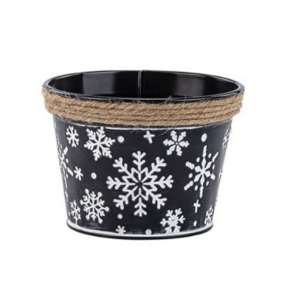 Black Metal Pot with Snowflake Design