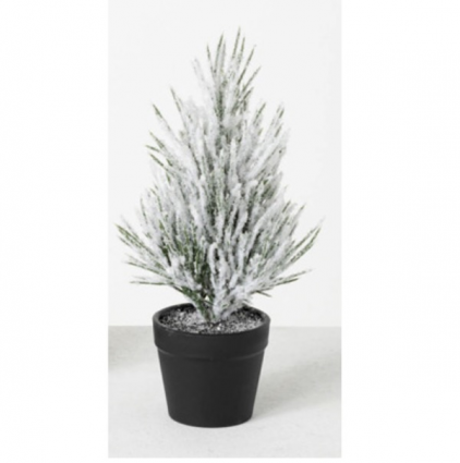 Flocked Pine Tree in a Black Pot 9"