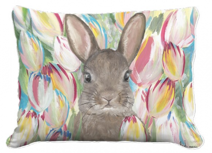 PILLOW, 19" X 24" BUNNY W/TULIPS