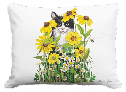 PILLOW, 19" X 24" CAT W/DAISIES