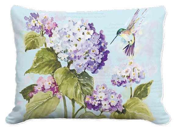 PILLOW,19"X24"H'BIRD W/HYDRANGEA