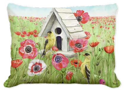 PILLOW, 19"X24" BIRD/POPPY FIELD