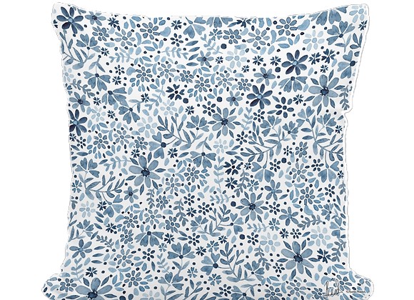 PILLOW, 18"X18" INDIGO FLOURISH