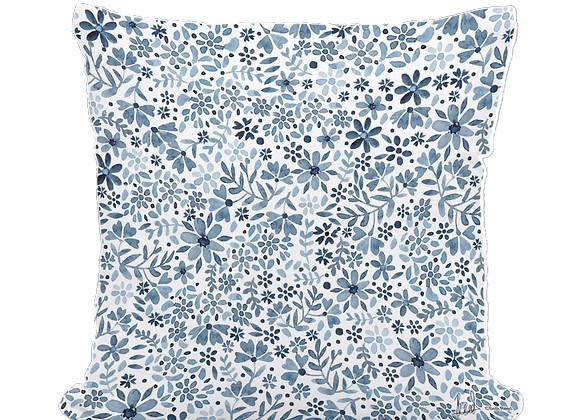 PILLOW, 18"X18" INDIGO FLOURISH