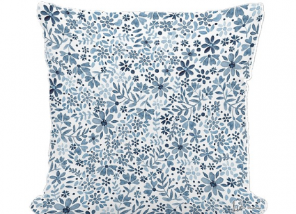 PILLOW, 18"X18" INDIGO FLOURISH