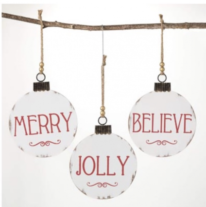 Jolly Merry & Believe 12" Ornaments