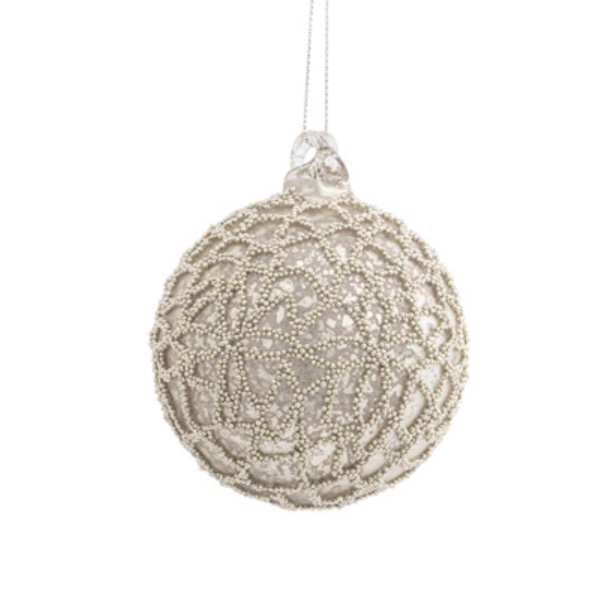 Silver Beaded Ball Ornament