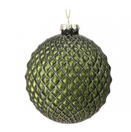 Quilted Olive Green Glitter Ball Ornament