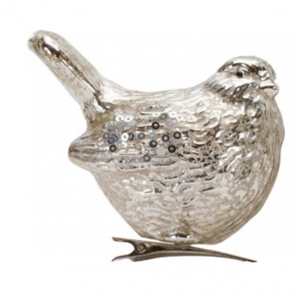 Silver Glass Clip Bird Ornament