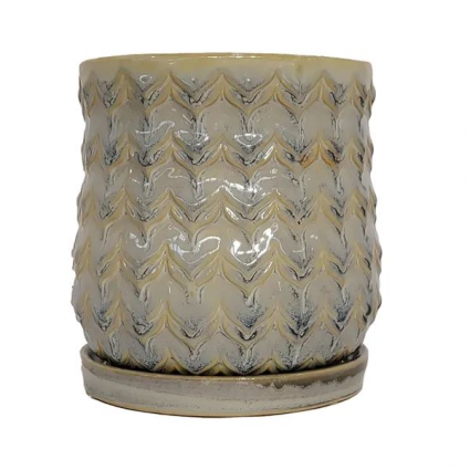 Ocho Pot with Attached Saucer in Deep Fern