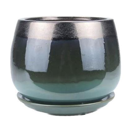 Cordelia Planter with Attached Saucer in Smoke Jade