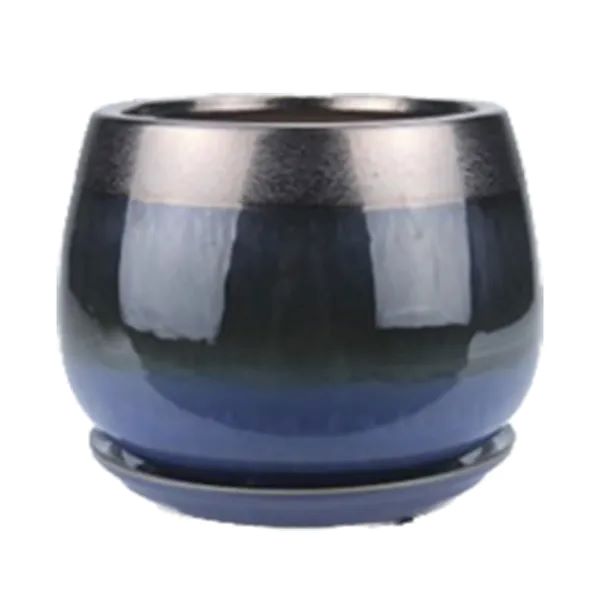 Cordelia Planter with Attached Saucer in Smoke Blue