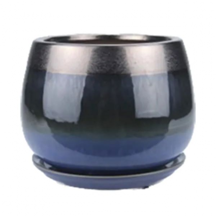 Cordelia Planter with Attached Saucer in Smoke Blue