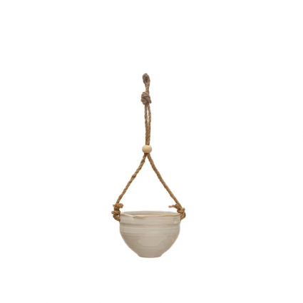 Hanging Stoneware Planter with Jute Rope Hanger