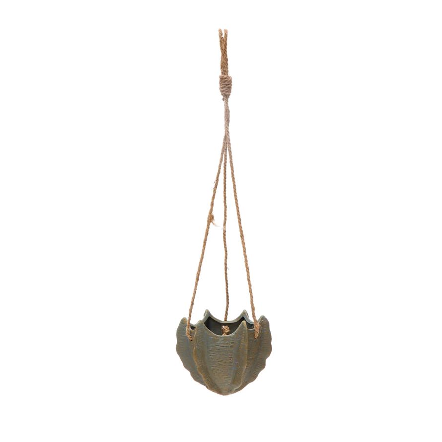 Hanging Stoneware Planter with Jute Rope Hanger