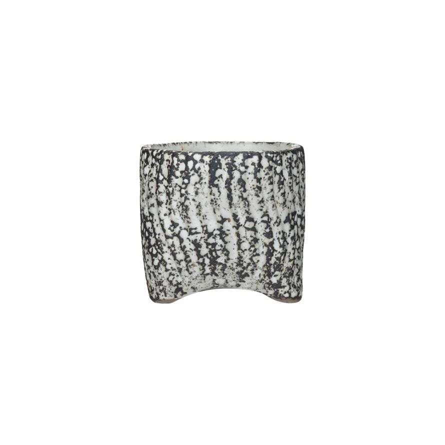 Matte Brown & Cream Embossed Stoneware Planter