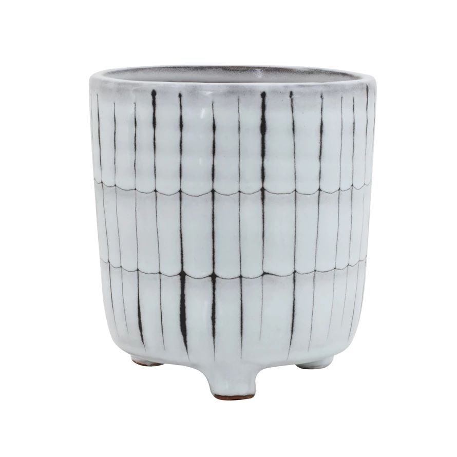 White and Black Terracotta Footed Planter
