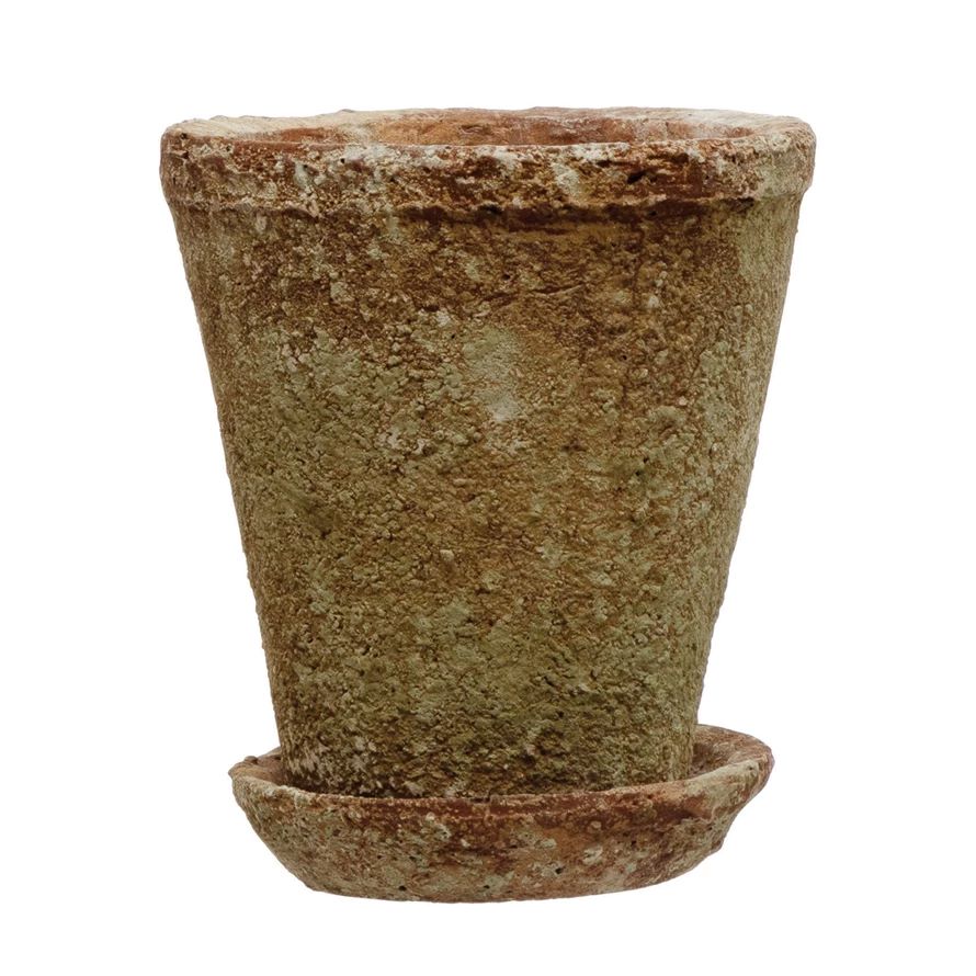 PLANTER, 5.25" CEMENT W/SAUCER