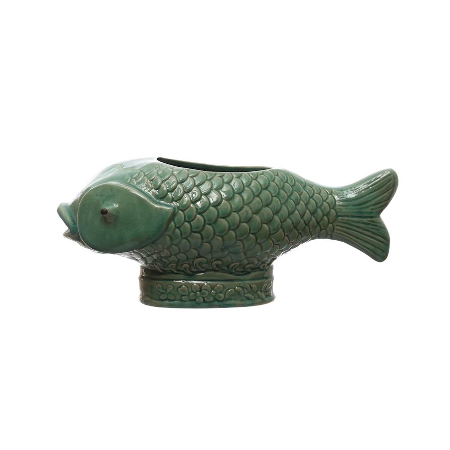 Debossed Stoneware Fish Planter 