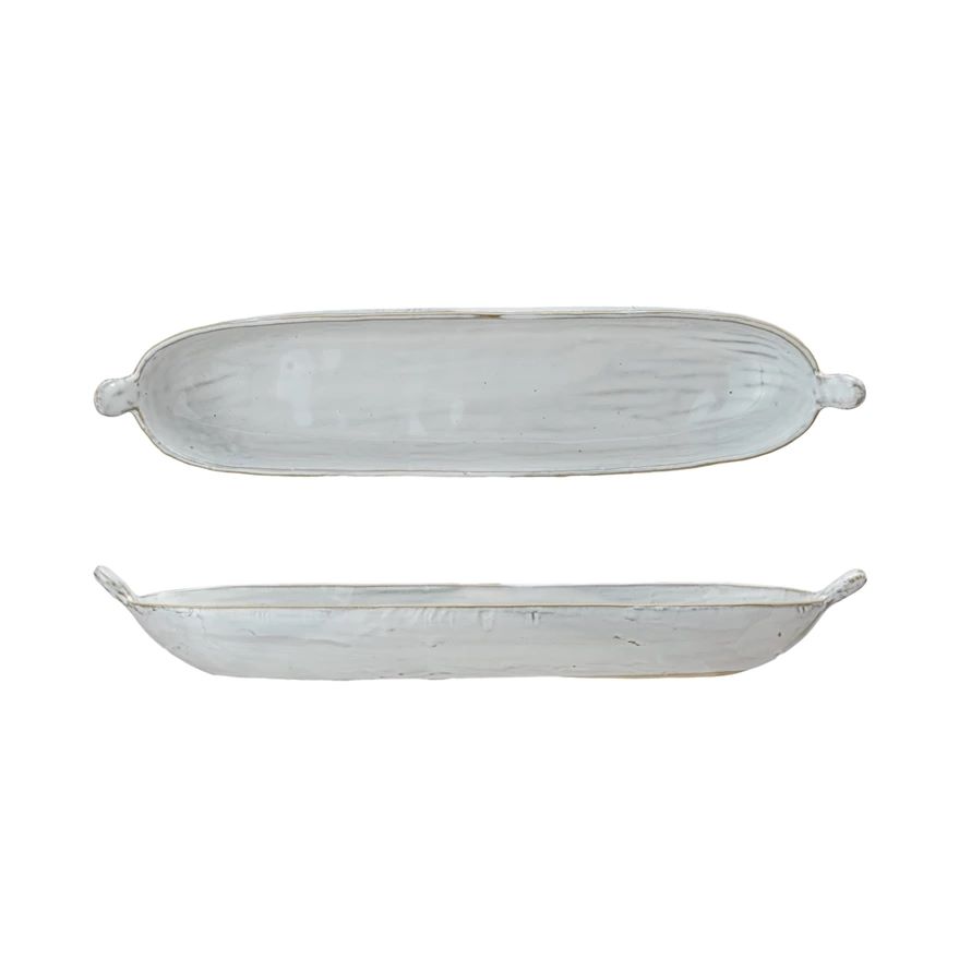 Stoneware Dish with Handles in White