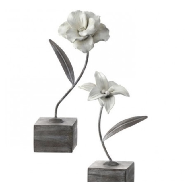 Cream Resin Lily with Metal Stem on a Wood Base 8" Tall