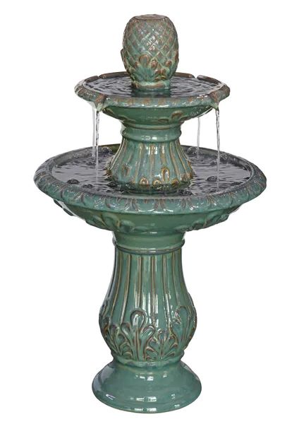 Two Tier Birdbath Fountain in Blue Green