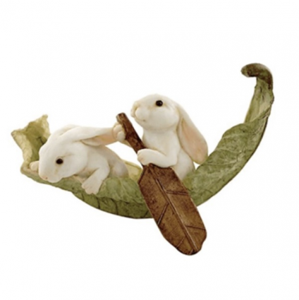 Rabbits Rowing Leaf Boat