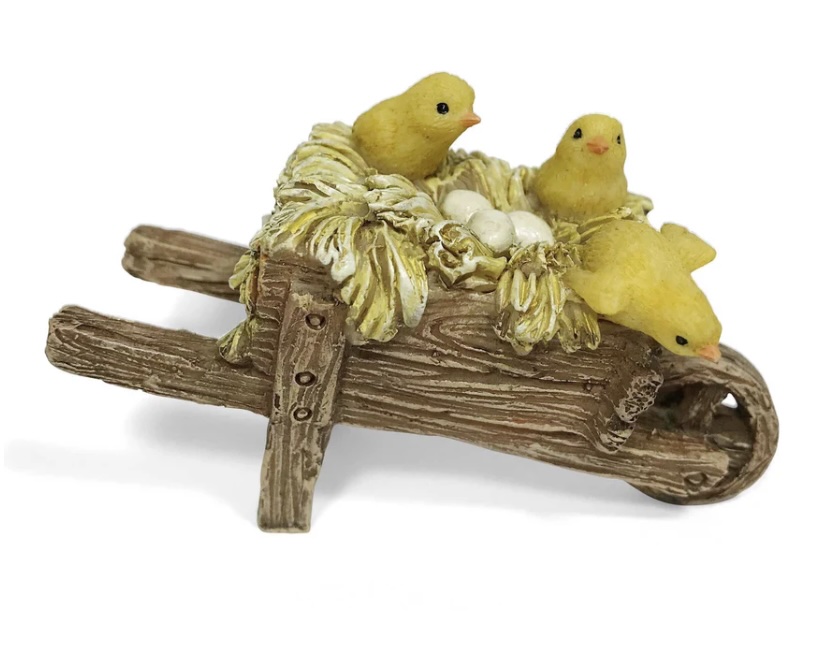 Fairy Chicks on a Wheelbarrow