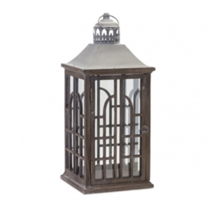 Wood & Glass Lantern  22.5"H