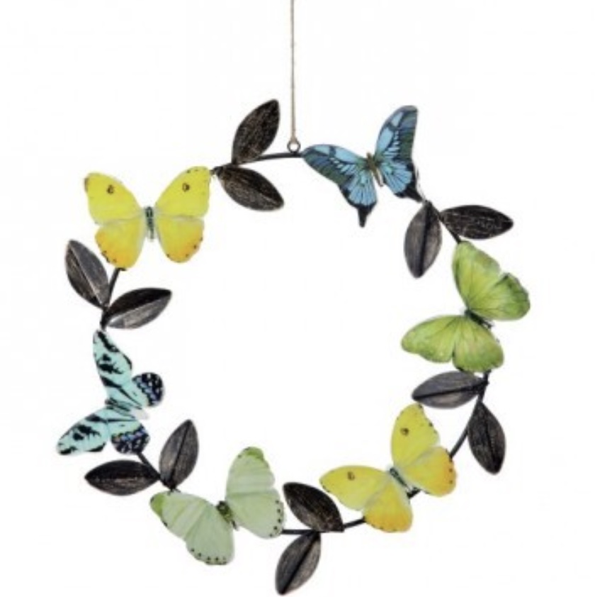 Iron Butterfly with Leaves Wreath 15"