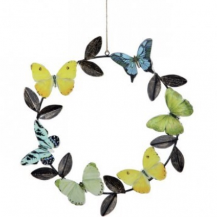 Iron Butterfly with Leaves Wreath 15"