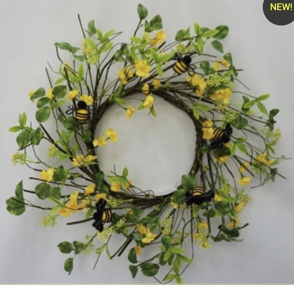 Yellow Wildflower Wreath with Bees 24"