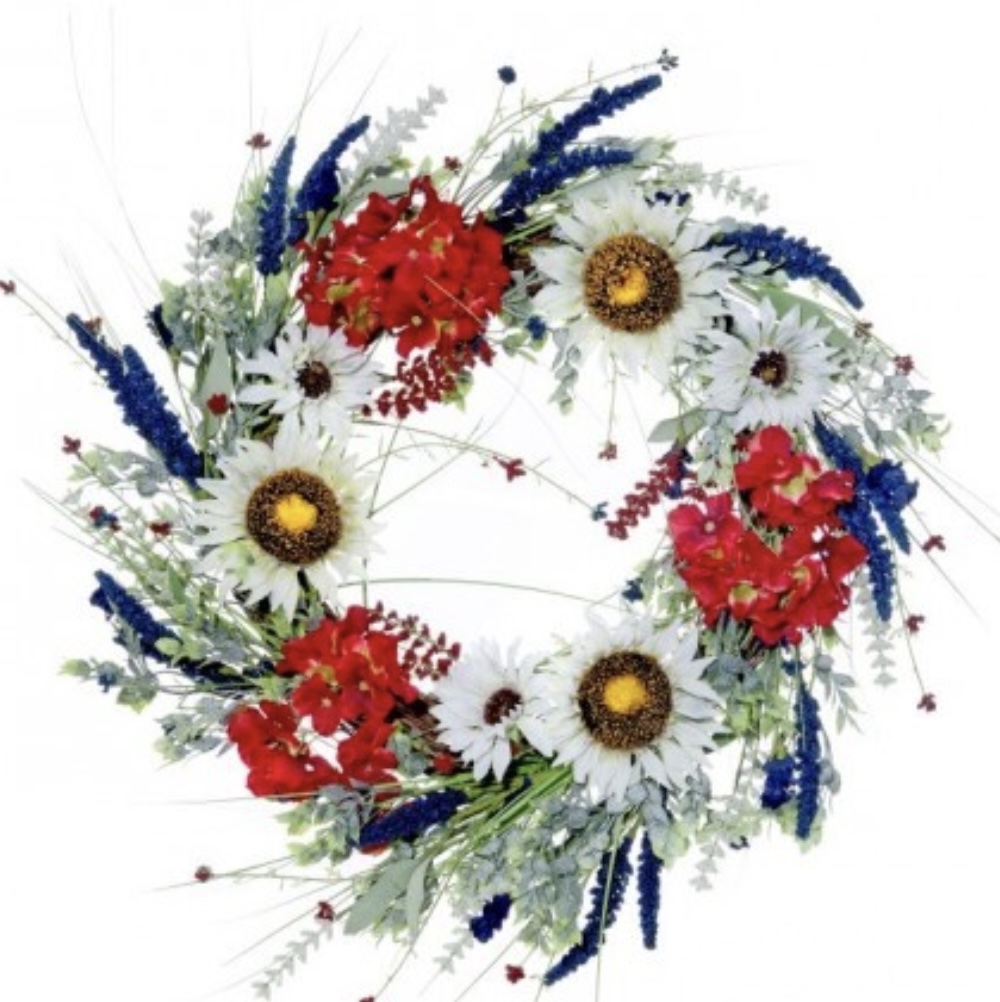 Sunflower & Geranium Patriotic Wreath  24"